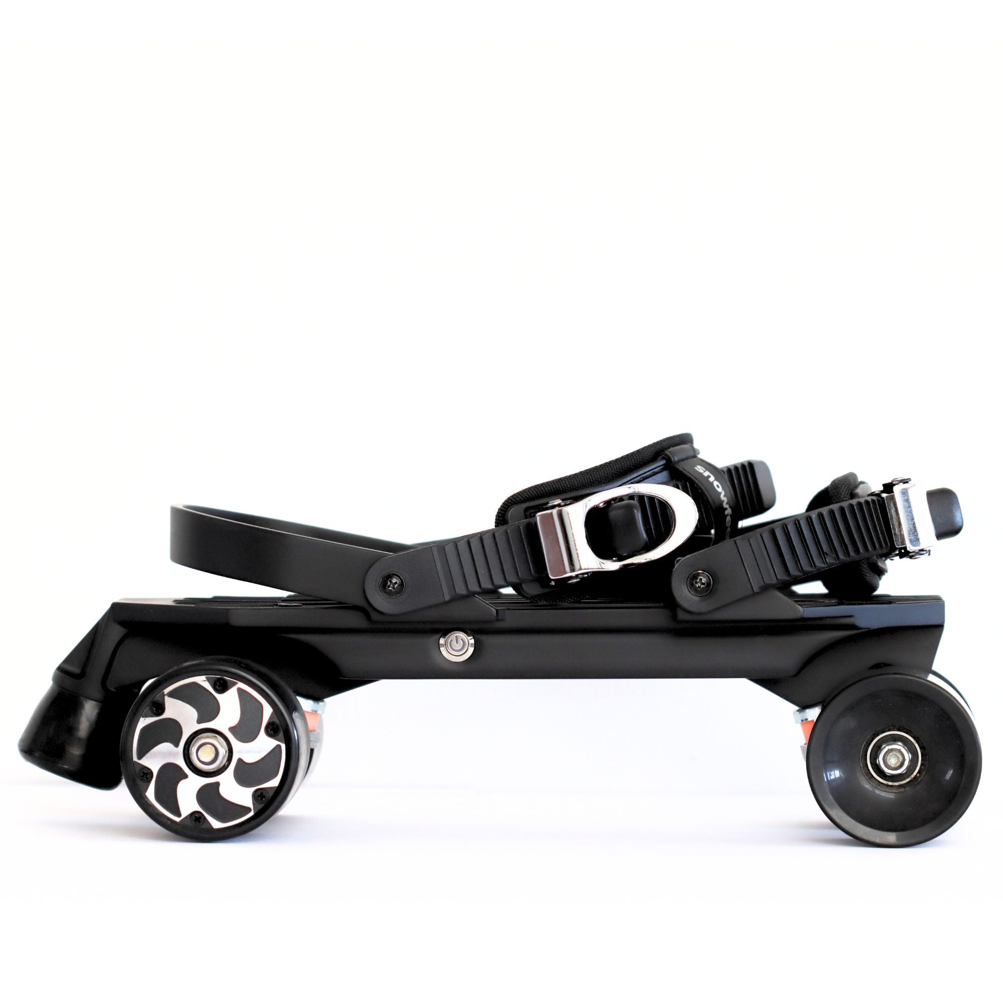 Side view of Wheelfeet 2 electric roller skate with motorized wheels and adjustable straps