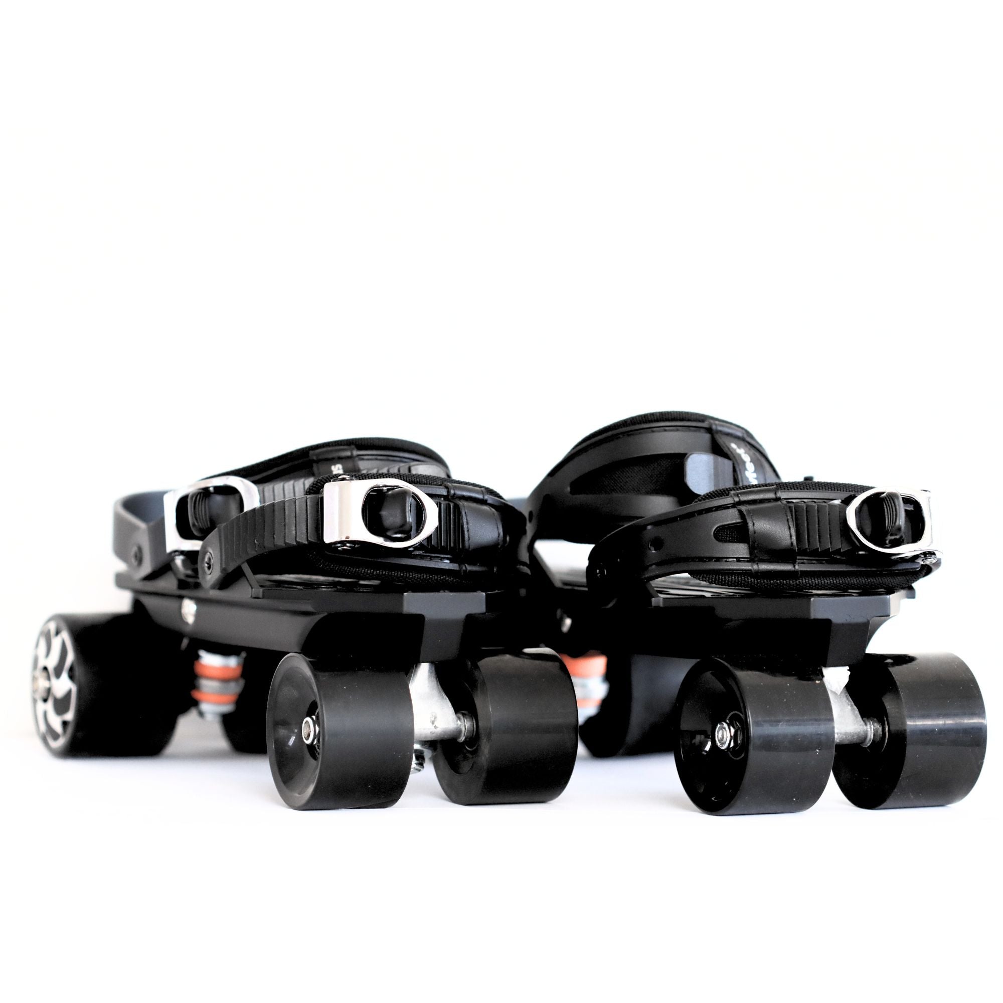 Pair of Wheelfeet 2 electric roller skates shown from the front with motorized wheels
